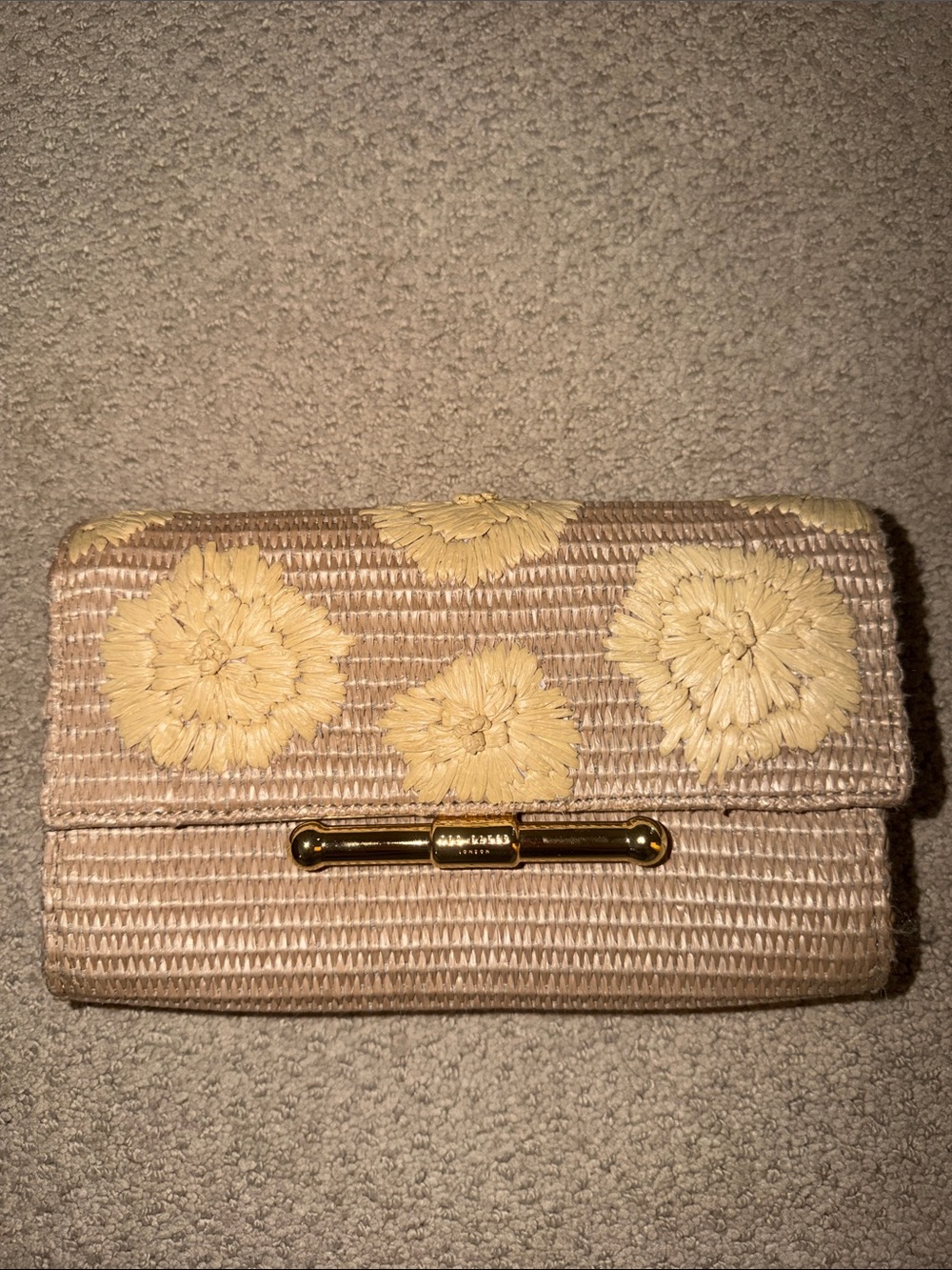 Ted Baker beige woven clutch with straw floral accents